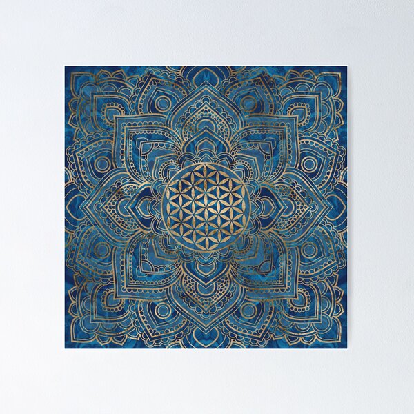 Item preview, Flower of Life in Lotus Mandala - Blue Marble and Gold designed and sold by k9printart.