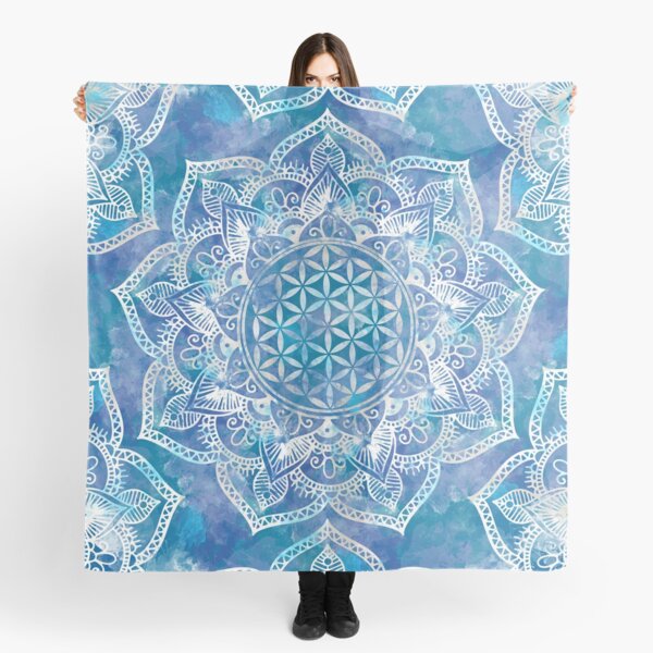 Blume des Lebens in Lotus - Aquarellblau Tuch