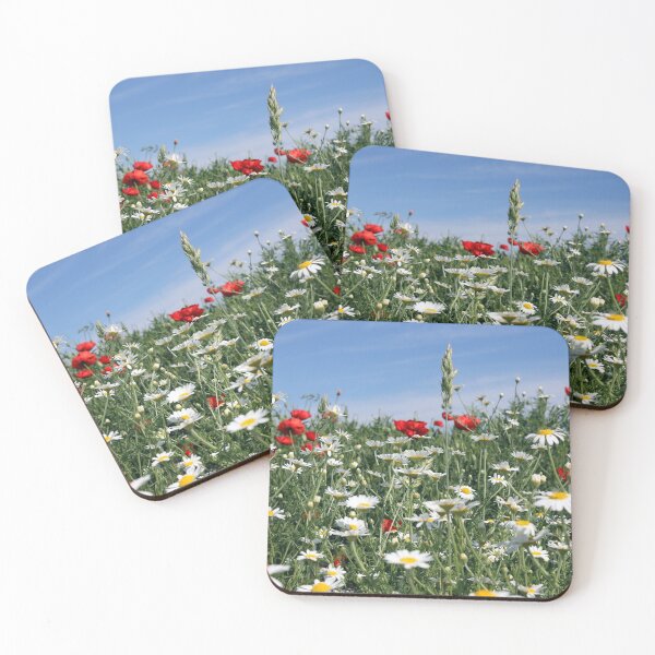 Item preview, white chamomile and red poppy flowers field in spring designed and sold by goceris.