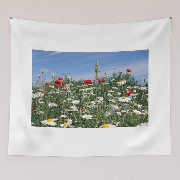 Item preview, white chamomile and red poppy flowers field in spring designed and sold by goceris.