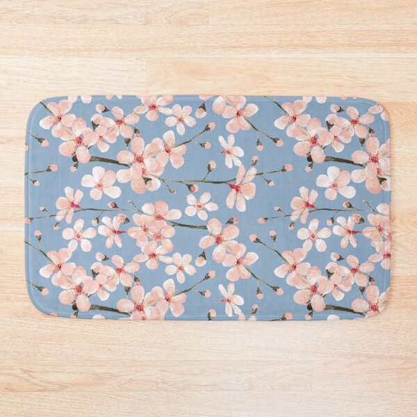 Item preview, Cherry Blossom, blush pink watercolor on slate blue designed and sold by MagentaRose.