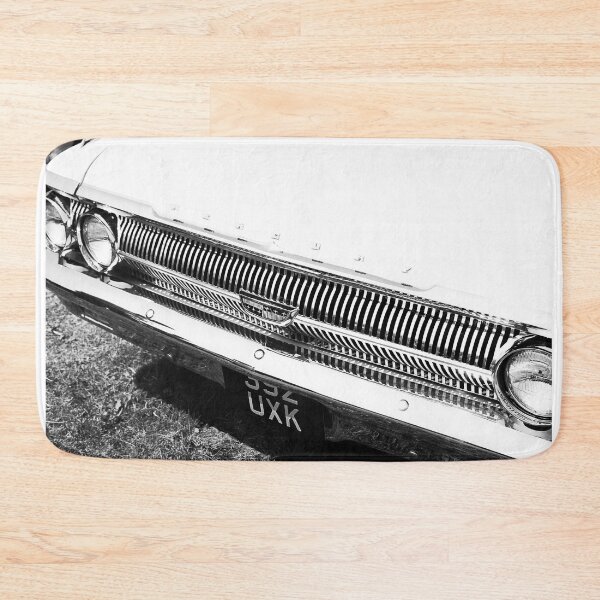 Item preview, A black and white image of the front of a white 1962 Mercury Monterey on display at a car show designed and sold by Graham Cornall.