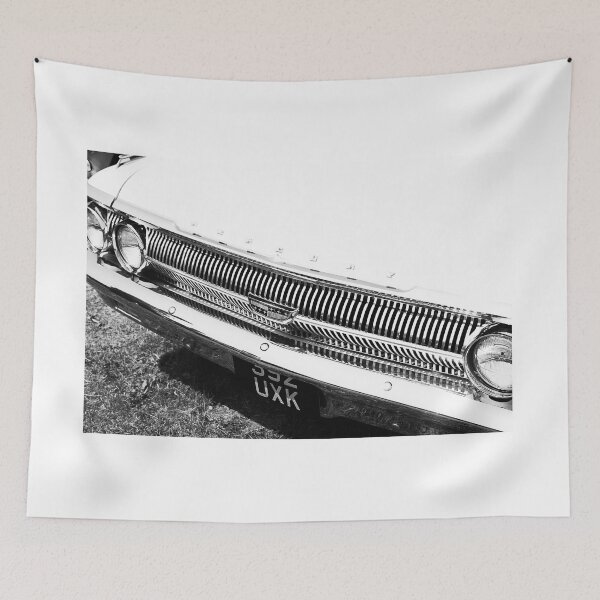 Item preview, A black and white image of the front of a white 1962 Mercury Monterey on display at a car show designed and sold by Graham Cornall.