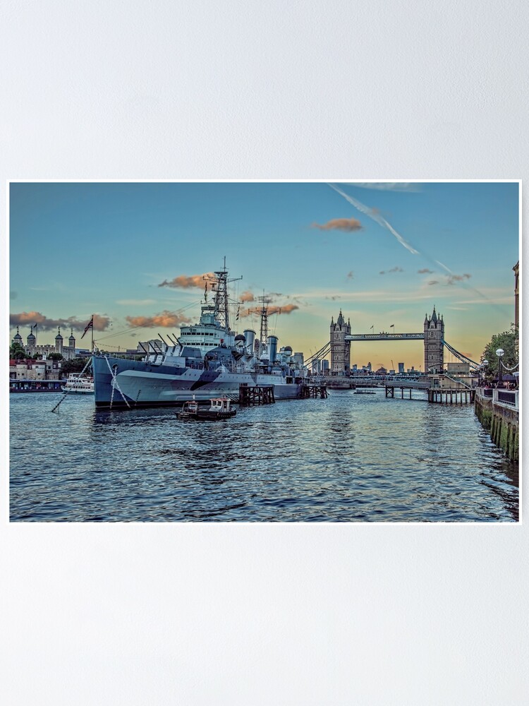 HMS Belfast warship London Bridge Canvas Wall Art Picture Print