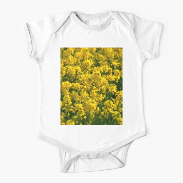 Happy Golden Yellow Rapeseed Flowers photo Short Sleeve Baby One-Piece