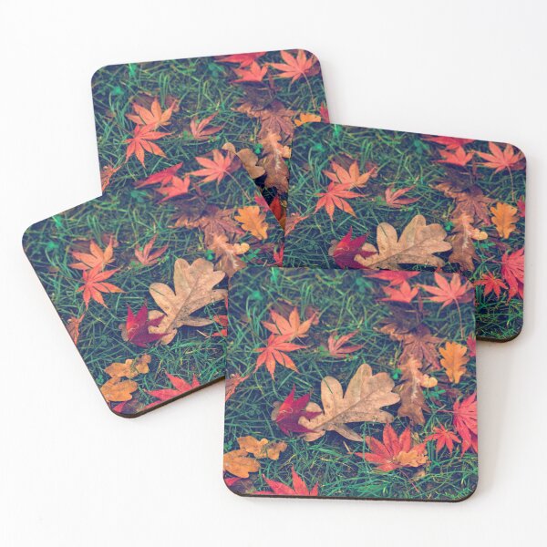 Item preview, Red Teal green Autumn Leaves on the ground  designed and sold by Long Exposure.