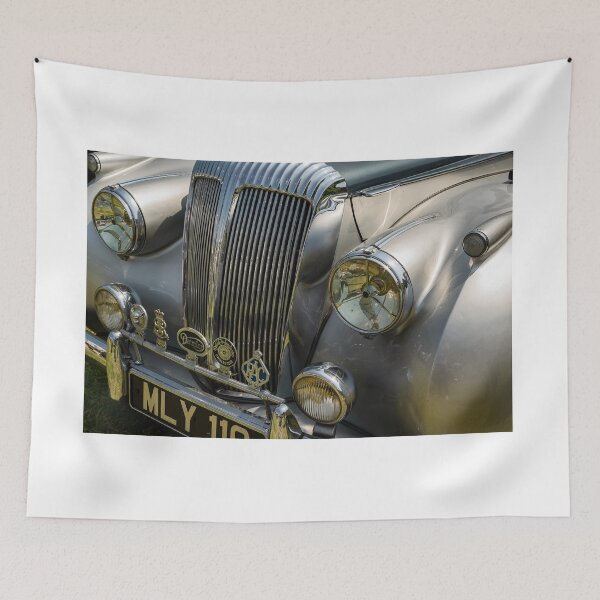 Item preview, The front of a blue and silver 1952 Daimler DB18 Consort on display at a car show designed and sold by Graham Cornall.