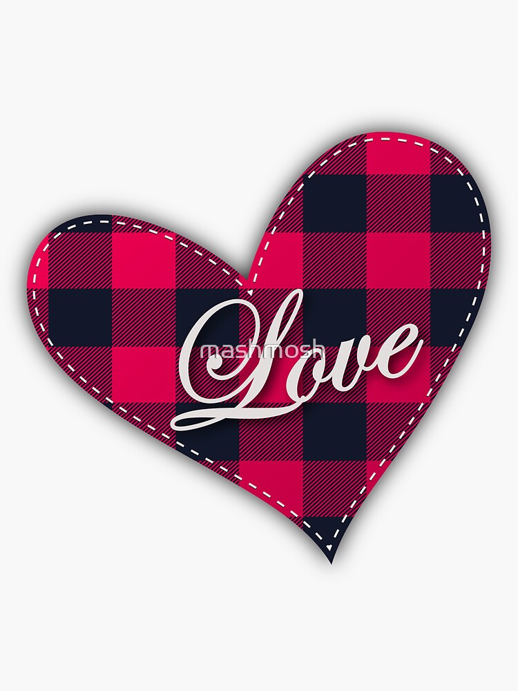 Valentine's Day Buffalo Plaid Stitched Heart with word Love Romantic Valentine  Plaid Heart design Sticker for Sale by mashmosh