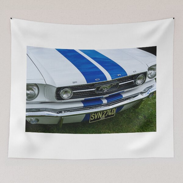 Item preview, The front of a white 1966 Ford Mustang on display at a car show designed and sold by Graham Cornall.