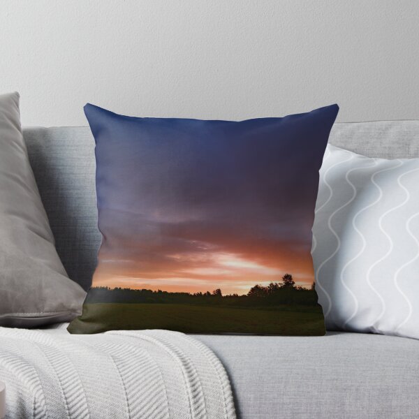 Bright colors of the sky at dawn above the field Throw Pillow