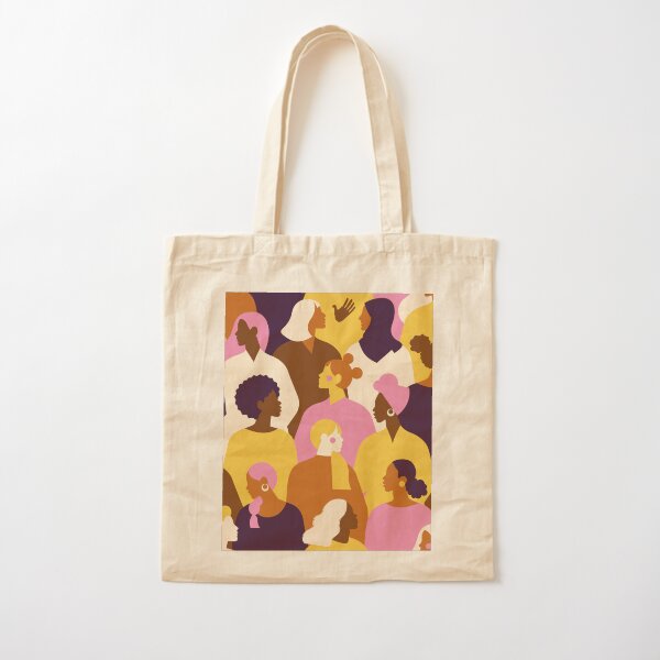 Colorful feminist pattern of women in purple and yellow tones Cotton Tote Bag