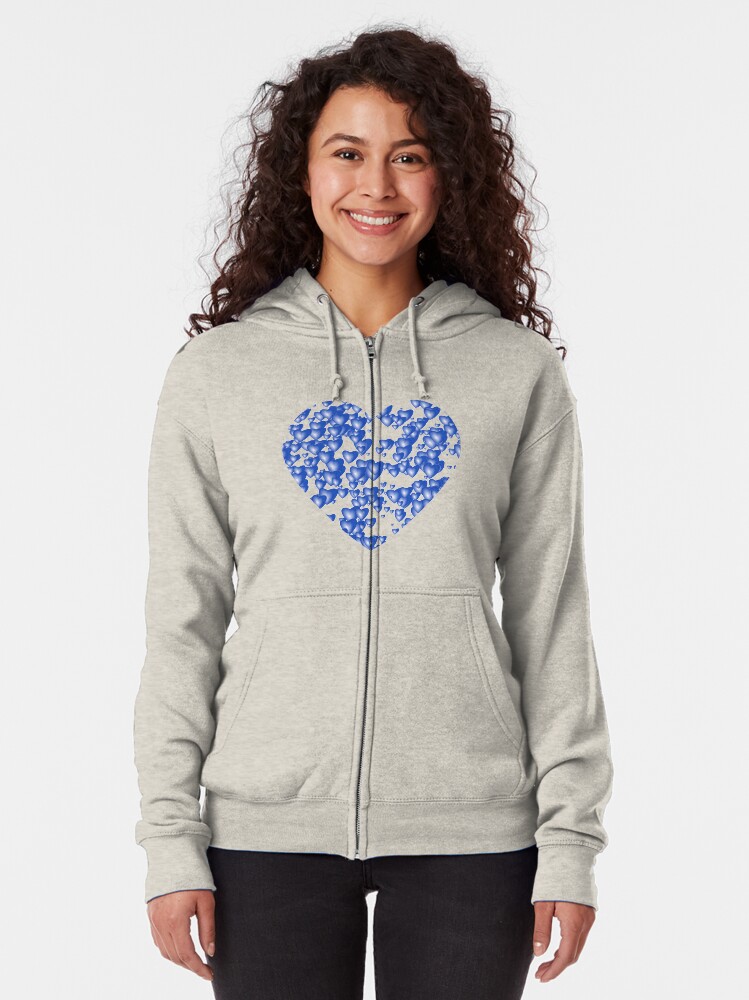 Alternate view of Blue heart pattern Zipped Hoodie
