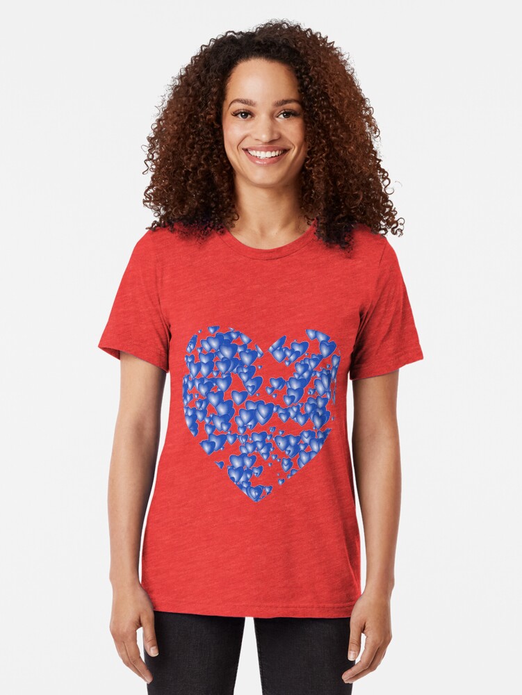 Alternate view of Blue heart pattern Tri-blend T-Shirt