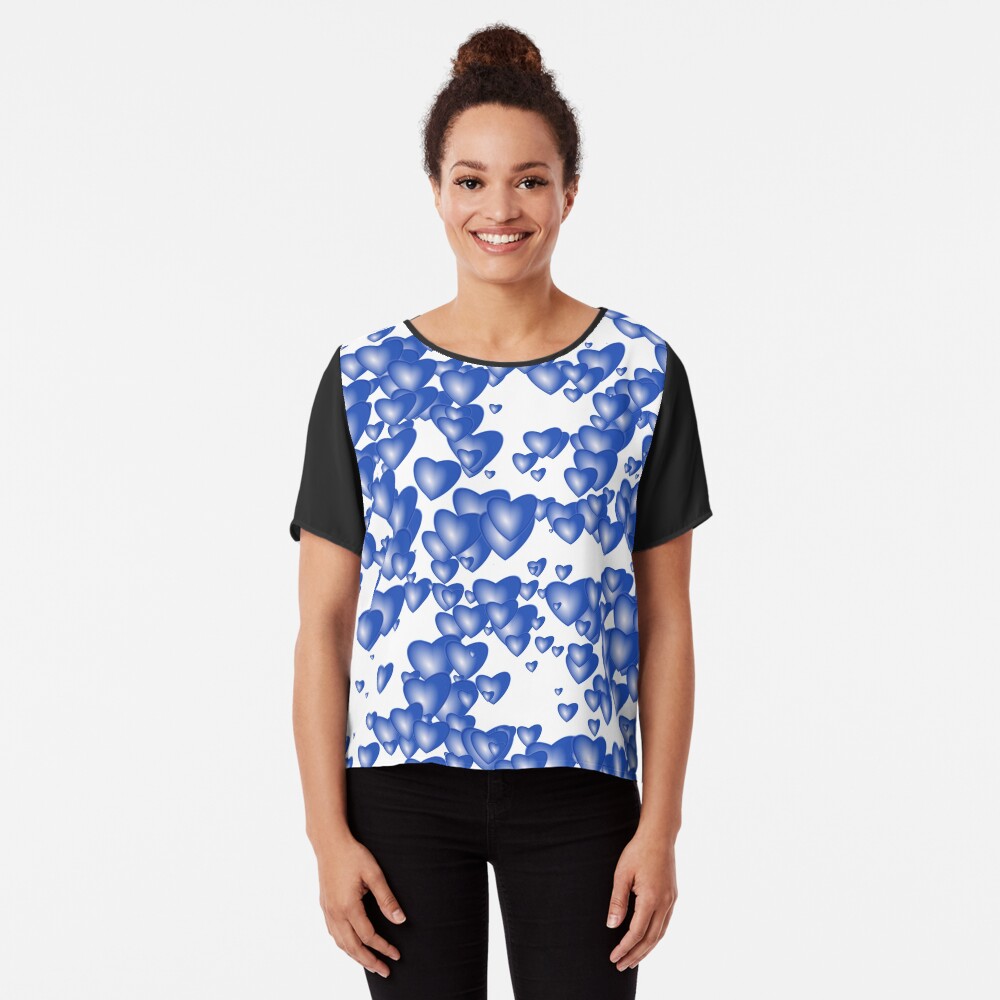 Blue heart pattern Chiffon Top