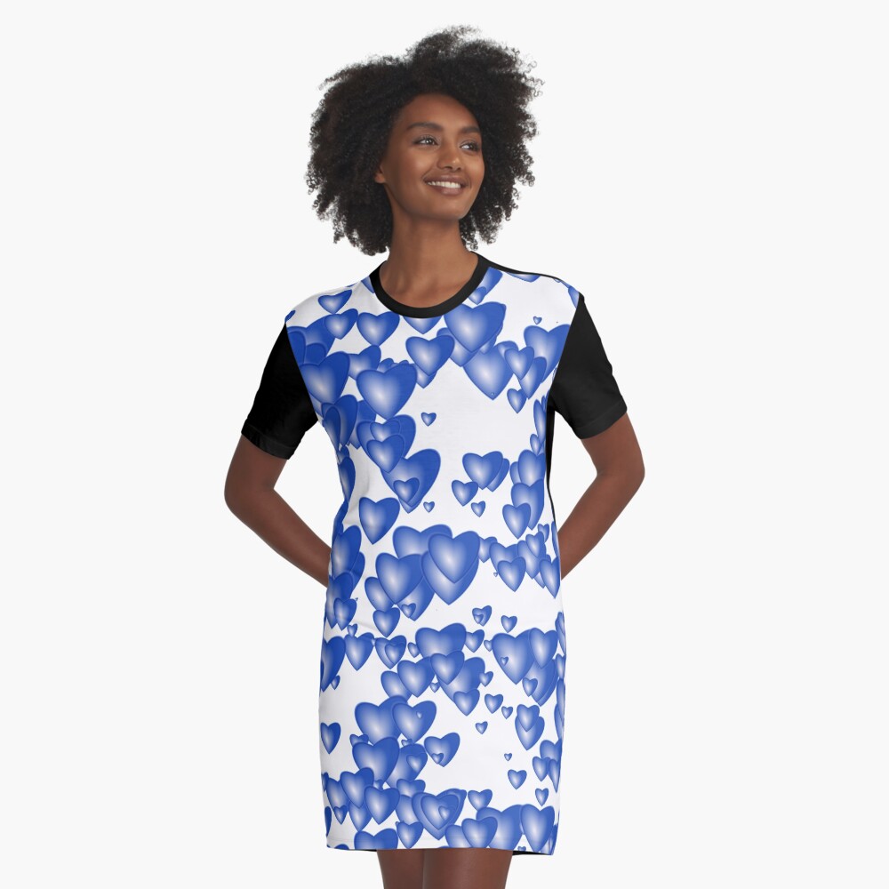 Blue heart pattern Graphic T-Shirt Dress