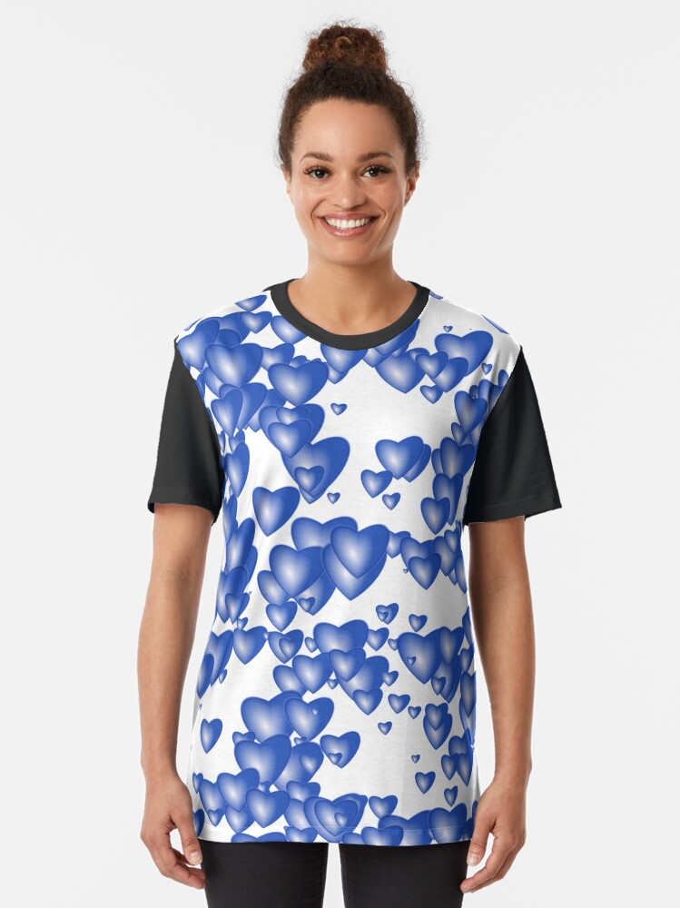 Alternate view of Blue heart pattern Graphic T-Shirt