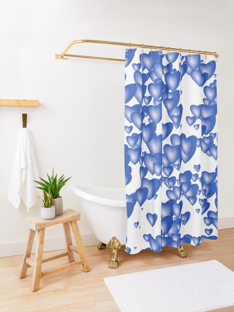 Alternate view of Blue heart pattern Shower Curtain