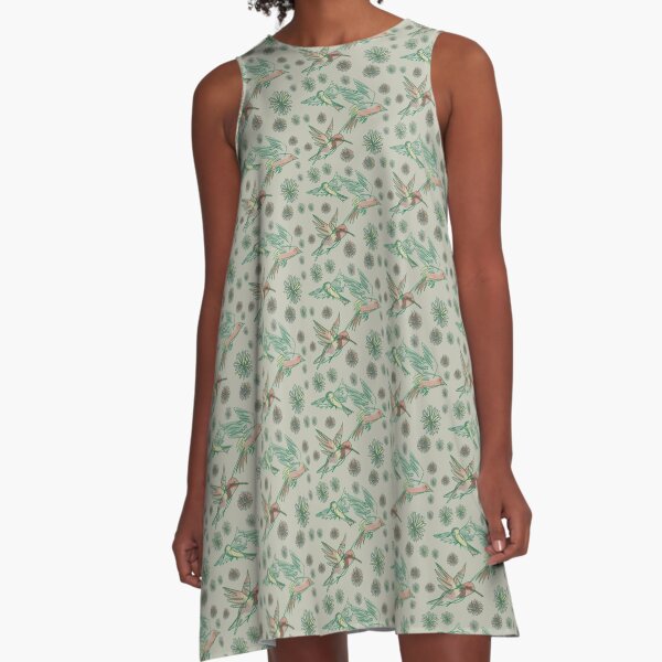 Flying birds Green Vestido acampanado