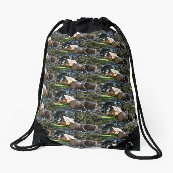 Wine Barrels at Magpie Springs Adelaide Hills Wine Region - Fleurieu Peninsula - by South Australian artist Avril Thomas Drawstring Bag