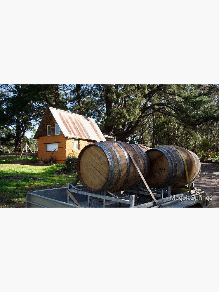 Thumbnail 3 of 3, Sticker, Wine Barrels at Magpie Springs Adelaide Hills Wine Region - Fleurieu Peninsula - by South Australian artist Avril Thomas designed and sold by MagpieSprings.