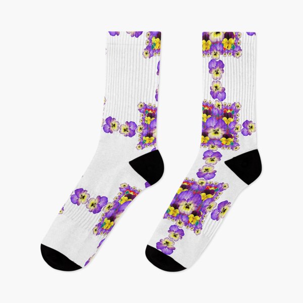 Item preview, WHITE ART PURPLE-YELLOW PANSY GARDEN PATTERN  designed and sold by sharlesart.