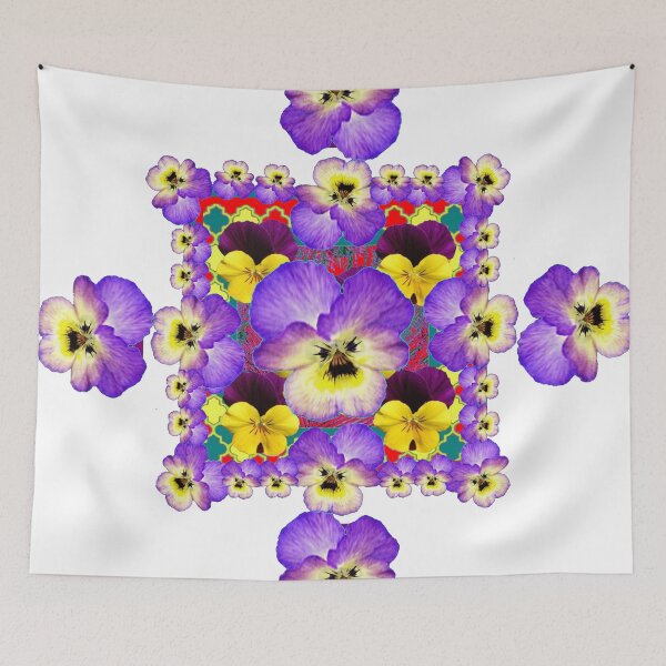 Item preview, WHITE ART PURPLE-YELLOW PANSY GARDEN PATTERN  designed and sold by sharlesart.