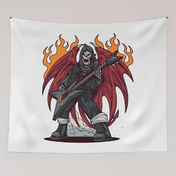 Item preview, Heavy Metal Guitar Player | Red Winged Skull Fire & Smoke designed and sold by JakesRWild.