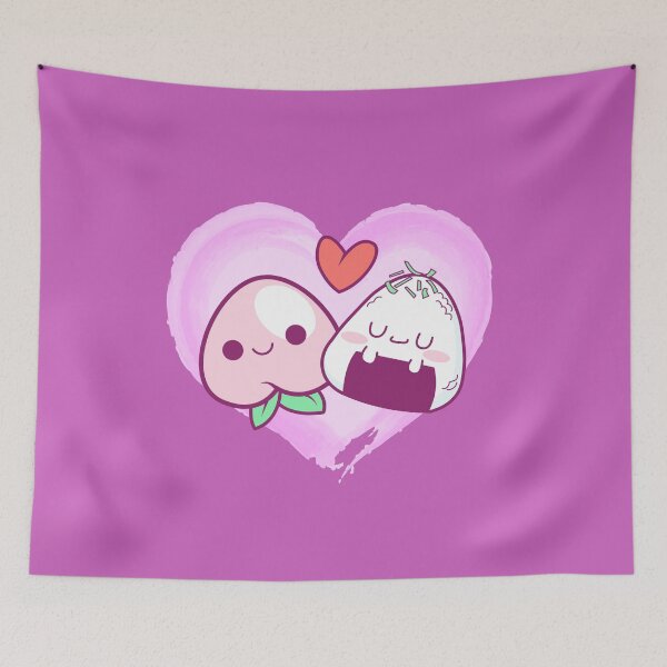 Item preview, Cute kawaii peach and onigiri in love designed and sold by Trendy Store.