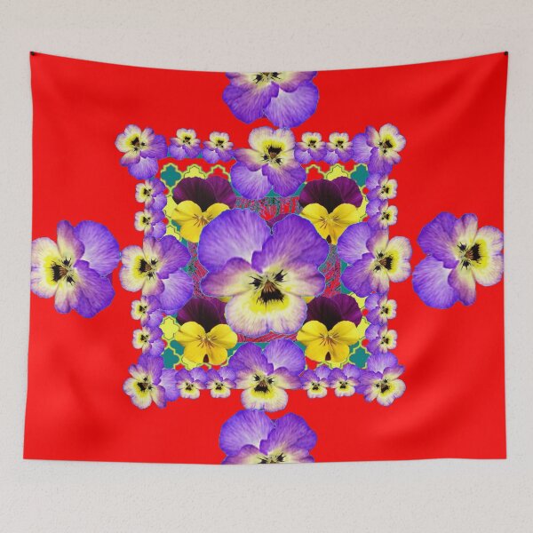 Item preview,  RED COLOR ART PURPLE-YELLOW PANSY GARDEN PATTERN  designed and sold by sharlesart.