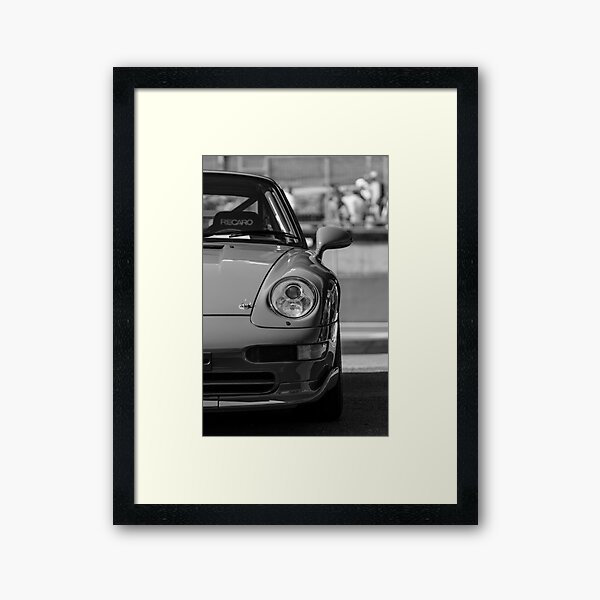 A Peek of Porsche in Black and White Framed Art Print