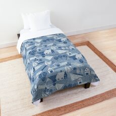 Mid-Century Blue Hills Farm Landscape Comforter