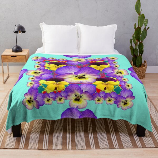 Item preview, BLUE COLOR ART PURPLE-YELLOW PANSY GARDEN PATTERN designed and sold by sharlesart.