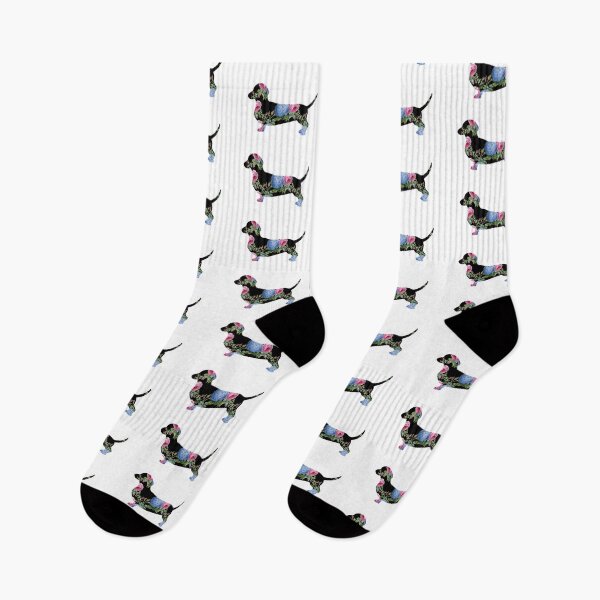 Item preview, Dachshund Dog Vintage Flowers in Pink and Blue on Black designed and sold by 13Moons.
