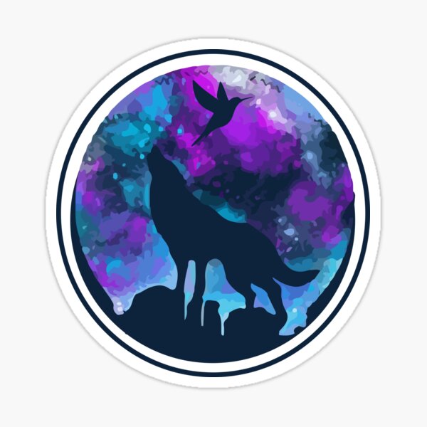 "Wolf Moon Blue Galaxy Full Moon Wolf Halloween Gift TShirt" Sticker