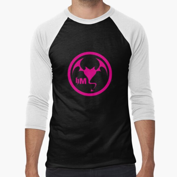 Hollywood Monsters Circle Bat Logo - PINK Baseball ¾ Sleeve T-Shirt