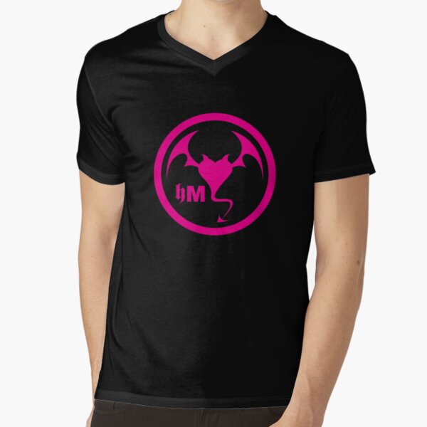 Hollywood Monsters Circle Bat Logo - PINK V-Neck T-Shirt