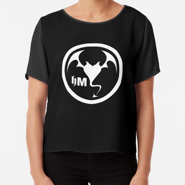 Hollywood Monsters Circle Bat Logo - WHITE PRINT Chiffon Top