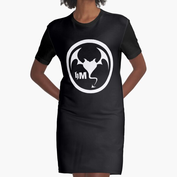 Hollywood Monsters Circle Bat Logo - WHITE PRINT Graphic T-Shirt Dress