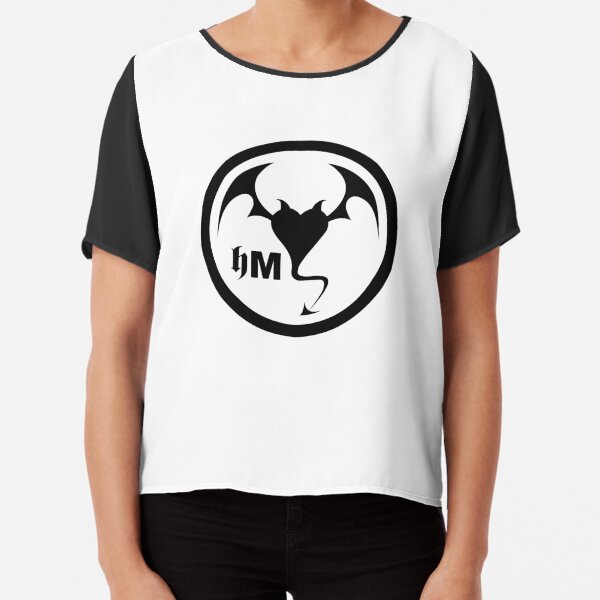 Hollywood Monsters Circle Bat Logo - BLACK PRINT Chiffon Top