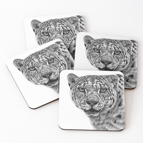 Item preview, Snow leopard ink illustration - big cat designed and sold by LorenDowding.