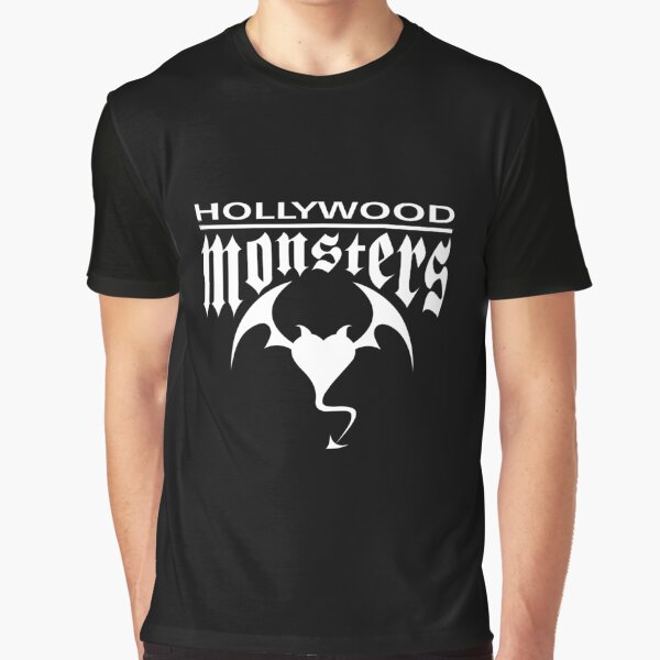 Hollywood Monsters Text Bat Logo - WHITE PRINT Graphic T-Shirt