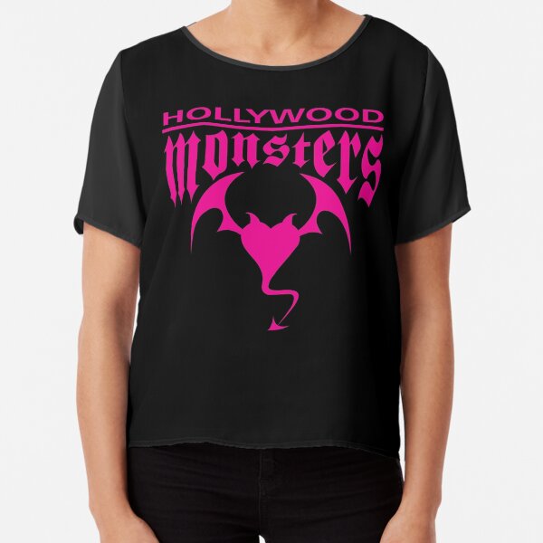 Hollywood Monsters Text Bat Logo - PINK PRINT Chiffon Top