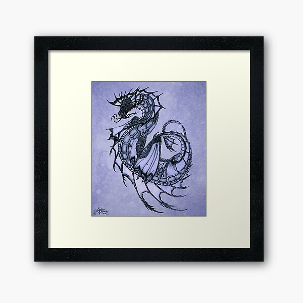 "Tsunami" Sea Dragon, art by Amber Marine ~ (Amethyst Version) ~ Graphite Illustration (Copyright 2005) Framed Art Print