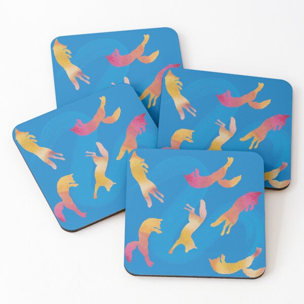 Item preview, frolicking foxes on blue designed and sold by Miriam Omura.