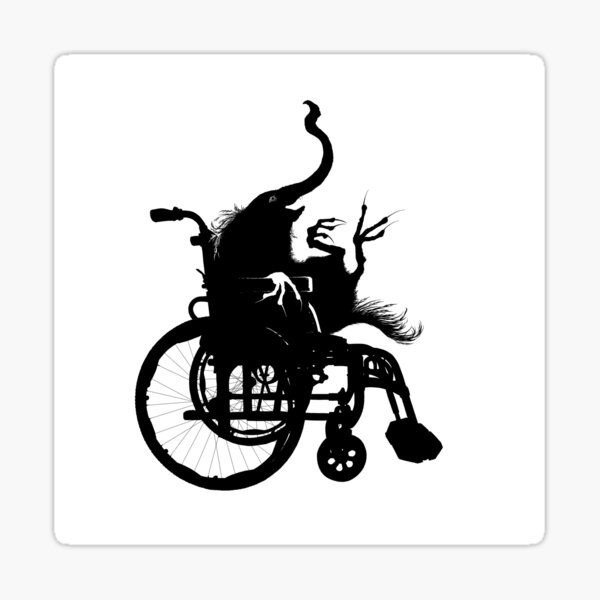 A hairy monster stealing a wheelchair Sticker
