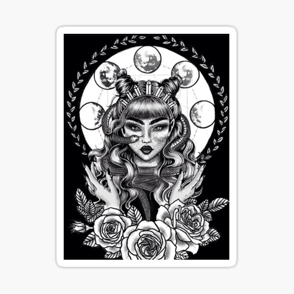 Woman with Snake Under Many Moons Sticker