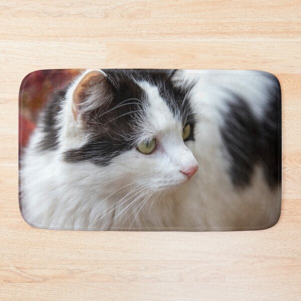 Item preview, Closeup portrait of a white cat with black spots cat with green eyes close-up designed and sold by EG Creativity Art.
