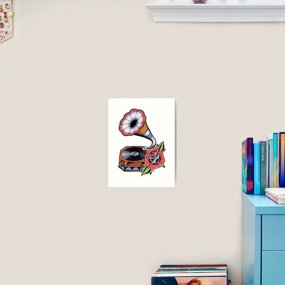 Traditional Tattoo Gramophone Art Print
