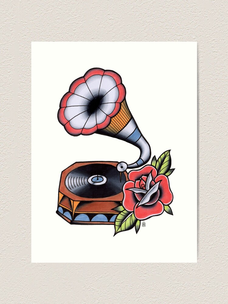 Alternate view of Traditional Tattoo Gramophone Art Print