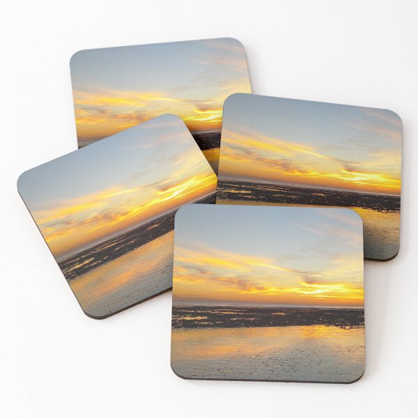 Golden Yellow November Evening at Low Tide photo Coasters (Set of 4)
